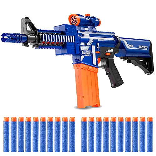 Zetz Brands Semi-Automatic Toy Sniper Rifle with 20 Darts, Load Cartridge & Sight Attachment - Long Range Blaster Weapon - Blue & Orange