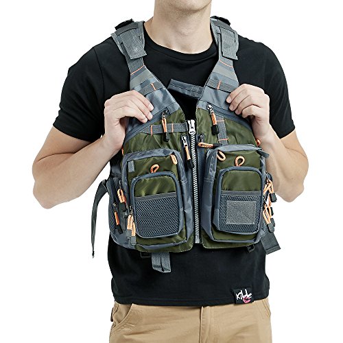 Obcursco Fly Fishing Vest Pack Adjustable for Men and Women with Breathable Mesh, Trout Fishing Gear, for Outdoors Stream Fishing (Army Green)
