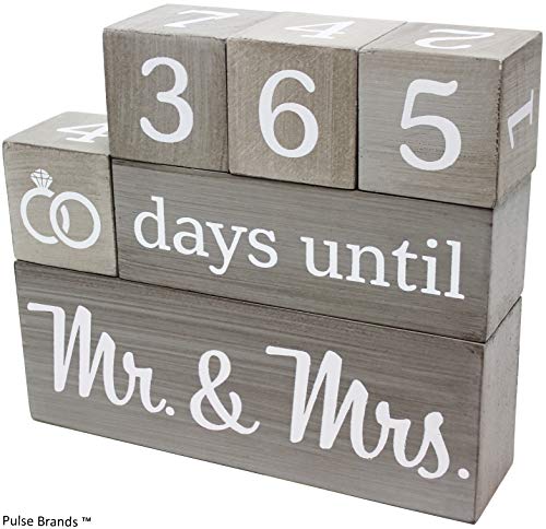 Wedding Countdown Calendar Wooden Blocks - Engagement Gifts - Bride to Be - Bridal Shower Gift - Engaged - Engagement Gifts for Couples - Rustic Gray with White Numbers