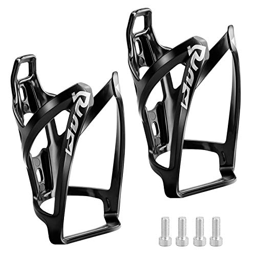 Suruid Bike Water Bottle Cage, Lightweight and Strong Bicycle Water Bottle Holder for Outdoor Cycling with Screws - 2 Pack (Black)