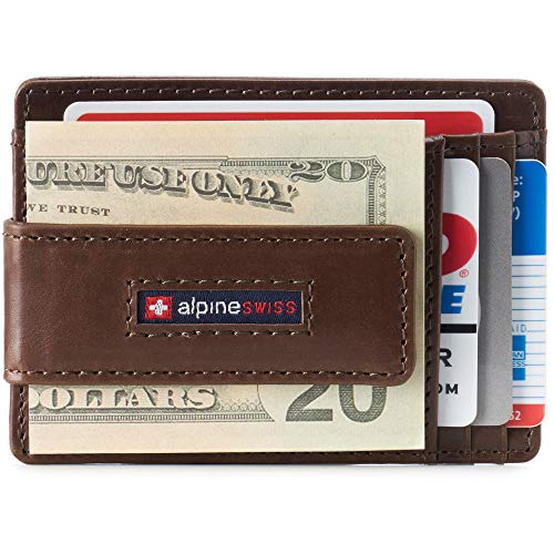 Alpine Swiss Harper Mens RFID Slim Front Pocket Wallet Magnetic Money Clip ID Card Holder Leather Brown