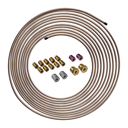 4LIFETIMELINES Copper-Nickel Brake Line Tubing Coil and Fitting Kit - 3/16 Inch, 25 Feet