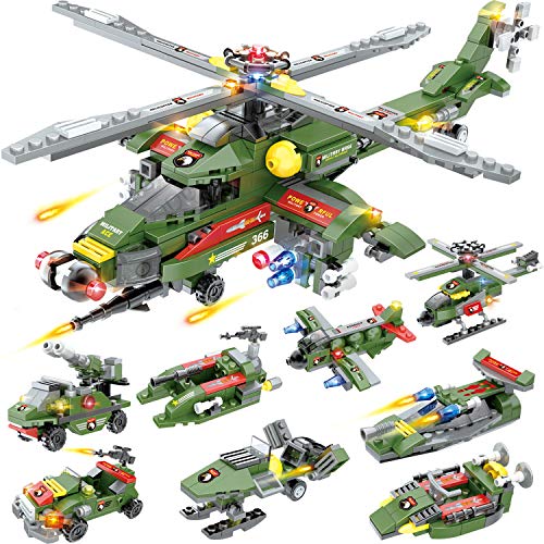 968 Pieces City Police Helicopter Building Blocks Toy, Army Military Building Set with Vehicle, Airplane & Boat, with Bricks Storage Box, Learning and Roleplay Toys Gift for Boys and Girls Age 6-12