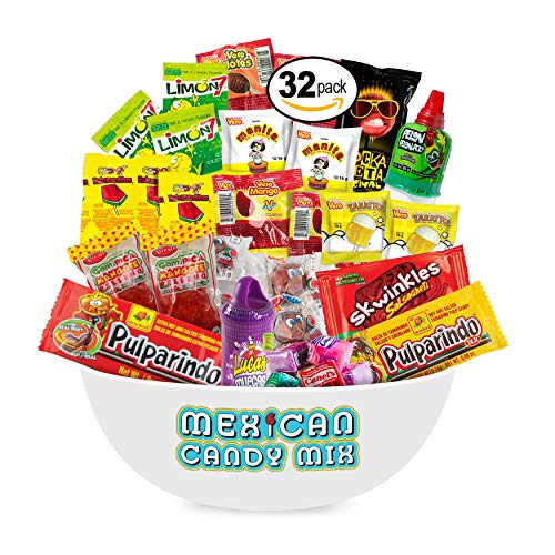 Mexican Candy Assortment Snacks (32 Count), Variety Of Spicy, Sweet, Sour Bulk Candies Dulces Mexicanos, Includes Lucas, Pelon, Vero Lollipops, Pulparindo Makes A Great Gift by Ole Rico