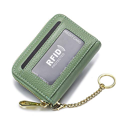 Sanxiner RFID Blocking Credit Card Wallet with Key Chain,Card & ID Cases Holder for Men Women Coin Purse Wallets (Light green, leather)