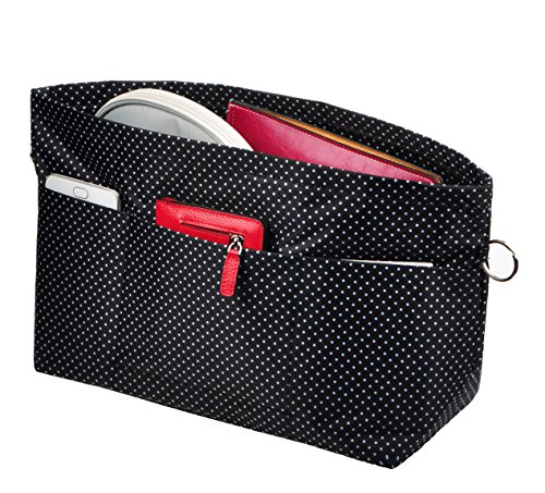Vercord Purse Organizer Insert Bag Tote Handbags Pocketbook Inserts Organizers Zipper 11 Pockets Black Dot Small