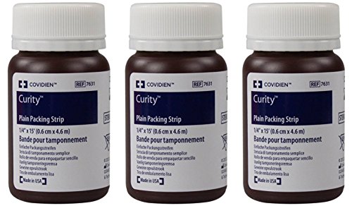 Covidien 7631 Curity Plain Packing Strip, 1/4' x 15 ft. (Pack of 3)