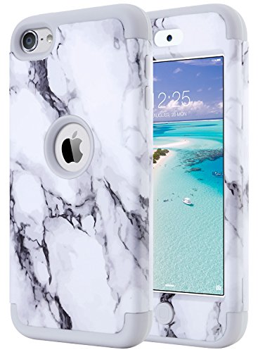 ULAK iPod Touch 7 Case Marble, iPod Touch 6 Case, Heavy Duty High Impact Hard PC Back Cover with Shockproof Soft Silicone Interior for Apple iPod Touch 5th/6th/7th Generation, Grey Marble