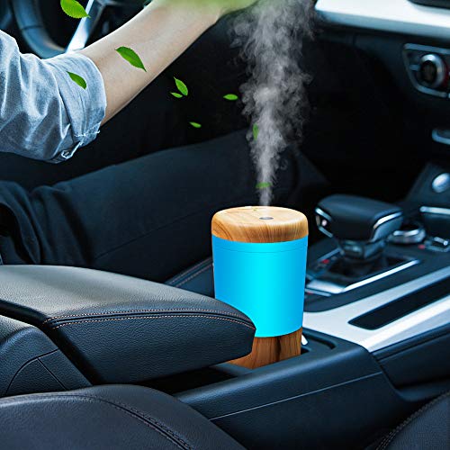 One Fire Car Diffuser Essential Oil Humidifier, USB Plug in Car Essential Oil Diffuser, Mini Portable Aromatherapy Cup Holder Car Humidifiers for Vehicle Office Travel Home - Wood