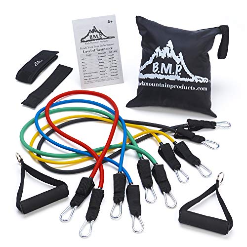 Black Mountain Products Resistance Band Set with Door Anchor, Ankle Strap, Exercise Chart, and Carrying Case