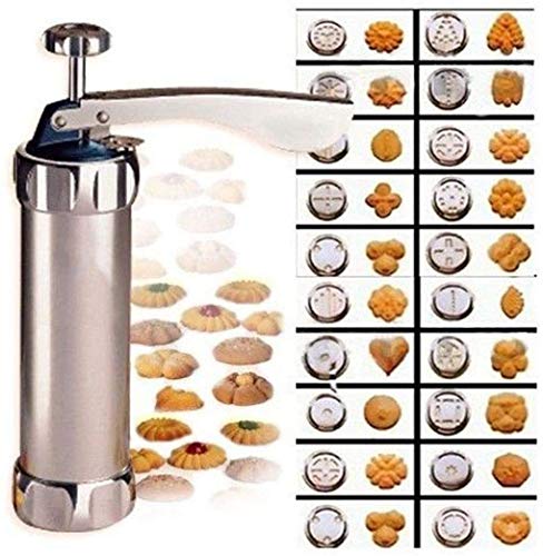 Cookie Press Maker Kit for DIY Biscuit Maker and Decoration with 20 Stainless Steel Cookie discs and 4 nozzles