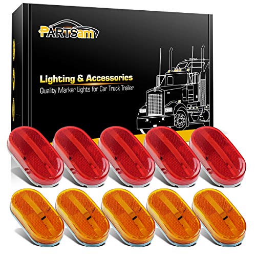 Partsam 10Pcs 4 Inch Trailer Rectangular Led Side Marker Clearance Lights Lamp 6 Diodes w/Reflex Lens, Sealed 2x4 Reflective Rectangle Led Marker Lights Surface Mount for Truck Lorry Van Camper 12V