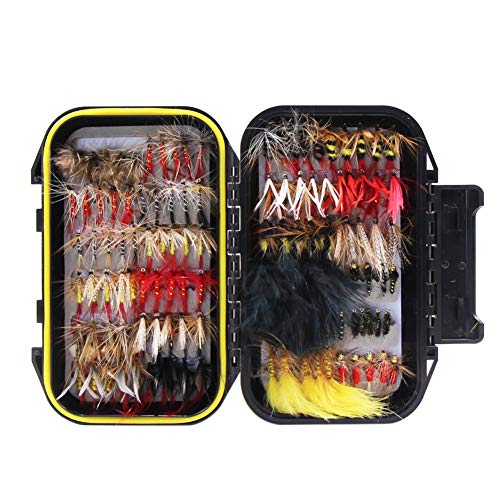 Croch 120pcs Dry Flies Wet Flies Flies Box Set Mix Designs Fishing Lure Bass Salmon Trouts Flies Floating/Sinking Assortment with Waterproof Fly Box