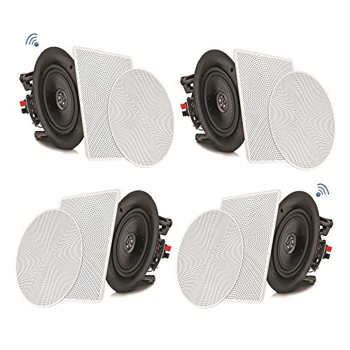 Pyle 8” 4 Bluetooth Flush Mount In-wall In-ceiling 2-Way Speaker System Quick Connections Changeable Round/Square Grill Polypropylene Cone & Tweeter Stereo Sound 4 Ch Amplifier 250 Watt (PDICBT286)