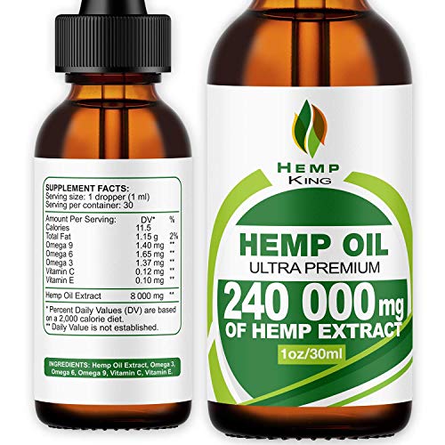 Hemp Oil Drops 240 000 mg, 100% Natural Extract, Anti-Anxiety and Anti-Stress, Natural Dietary Supplement, Rich in Omega 3&6 Fatty Acids for Skin & Heart Health, Vegan Friendly