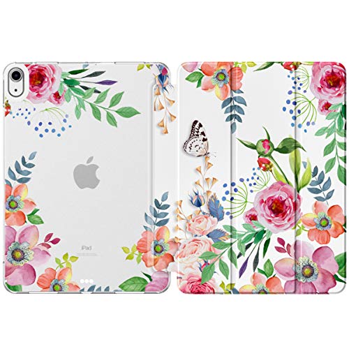 MoKo Case Fit New iPad 10.9 inch,iPad Air 4th Generation Case 2020,Smart Trifold Stand Slim Folio Case with Soft TPU Frosted Translucent Back Cover Fit iPad Air 4 2020,Auto Wake/Sleep,Fragrant Flowers