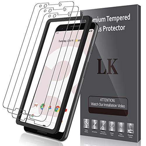 [3 Pack] LK Screen Protector for Google Pixel 3 Tempered Glass [Easy Installation Tray] HD Clear, Bubble Free, Anti Scratch