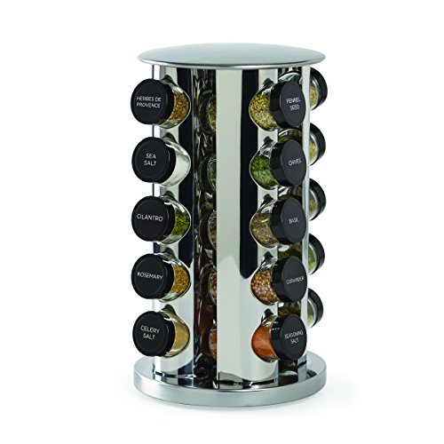 Kamenstein Revolving 20-Jar Countertop Spice Rack Tower Organizer with Free Spice Refills for 5 Years,Silver