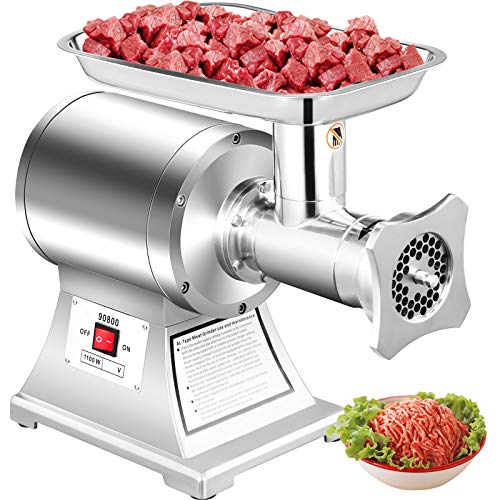 Happybuy Commercial Meat Grinder 550Lbs/Hour 1100W Electric Sausage Stuffer Stainless Steel 220 RPM 1.5HP for Industrial and Home Use, 550LB, Sliver
