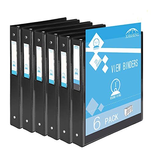 XHSHENG Durable 3 Ring Binder,1 Inch View Binders, Holds 8.5 x 11 Inches Paper Customizable Clear View Cover, Black Bulk Binder 6 Pack
