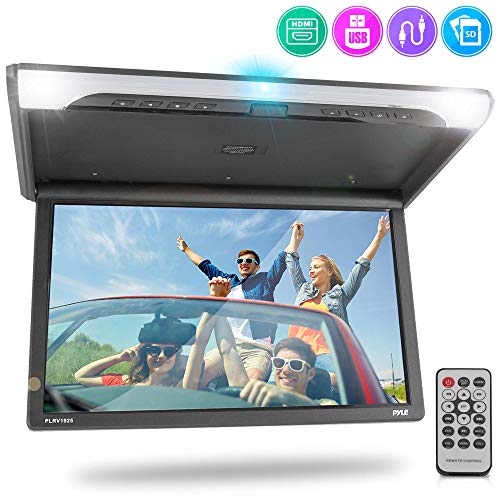 19.4-Inch Overhead Flip-Down Car Monitor - HD 1920x1080p Widescreen Car Roof Mount Monitor, Vehicle Flip Down Overhead Screen w/IR & FM Transmitter, USB, SD, HDMI, AV, Stereo Speaker - Pyle PLRV1925