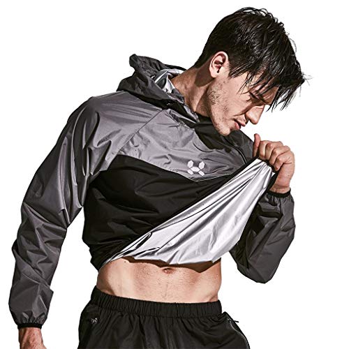 HOTSUIT Sauna Suit Men Weight Loss Jacket Pant Gym Workout Sweat Suits, Gray, L