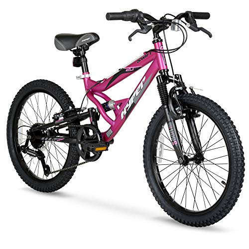 HY Ride on Smooth or Rough Terrain with 20inch Hyper Swift Magenta Girls Bike,with 7-Speed Twist Shifters,Front and Rear Brakes,Excellent Gift for Young Riders Looking for an Adventure