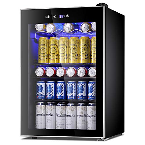 Antarctic Star Beverage Refrigerator Cooler-120 Can Mini Fridge Glass Door for Soda Beer Wine Stainless Steel Glass Door Small Drink Dispenser Machine Digital Display for Home, Office Bar,4.5cu.ft