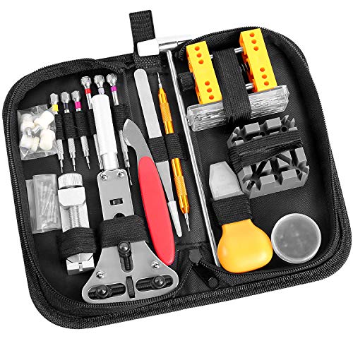 Ohuhu 174 PCS Watch Repair Tool Kit, Case Opener Spring Bar Watch Band Link Tool Set With Carrying Bag, Replace Watch Battery Helper Multifunctional Tools With User Manual For Beginner