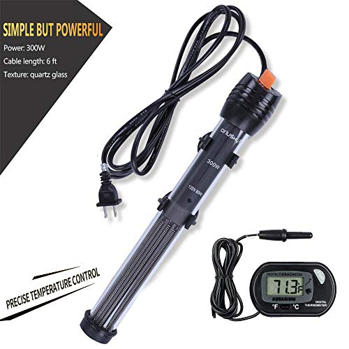 Orlushy Submersible Aquarium Heater 300W-Fish Tahk Heater with Adjust Knob Thermostat 2 Suction Cups Suitable for Marine Reef Fish Tank Sump