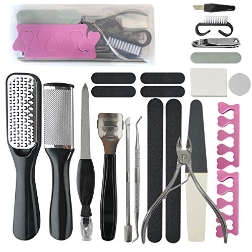 Professional Pedicure and Manicure 23 in 1 Kit Foot Care Tools for Women and Men Stainless Steel Foot Rasp Foot Peel and Callus Clean Feet Dead Skin Tool Nail File Set for Home Travel Salon