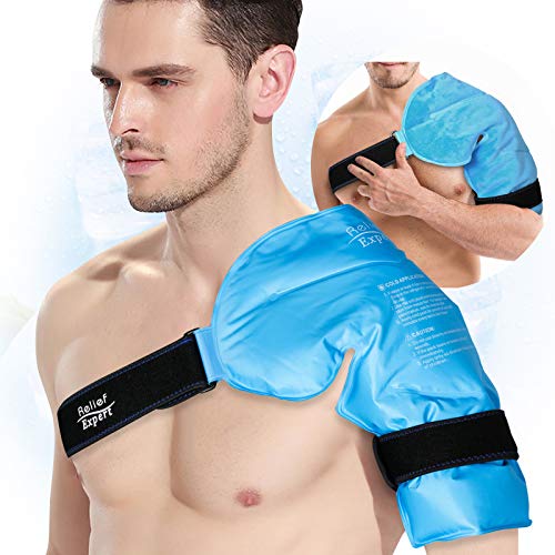 Relief Expert Shoulder Ice Pack Rotator Cuff Cold Therapy for Injuries Reusable Gel Cold Pack Wrap for Left or Right Shoulder and Arm, Instant Pain Relief for Bursitis and Swelling - Soft Plush Lining