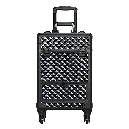 Yaheetech Makeup Case Large Storage Professional Rolling Cosmetic Trolley with Sliding Drawer Travel Train Case Vanity Box Black