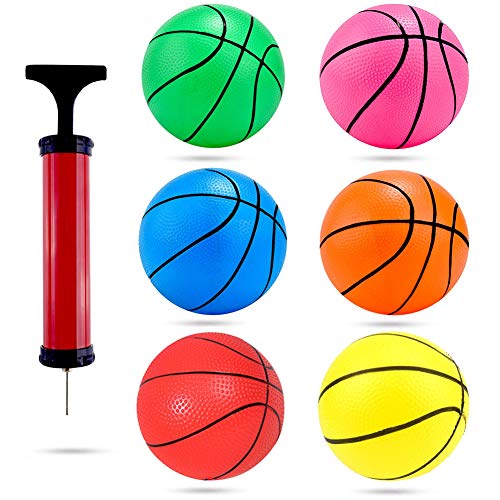 Shindel 4.7 inches Mini Toy Basketball, 6PCS Basketball for Toddlers, Colorful Kids Mini Toy Basketball Rubber Baketball for Kids, Teenager Basketballs, with Pump