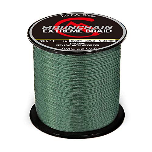Mounchain Braided Fishing Line Abrasion Resistant Braided Lines 4 Strands Super Strong PE Fishing Line 547 Yards 40lb Dark Green