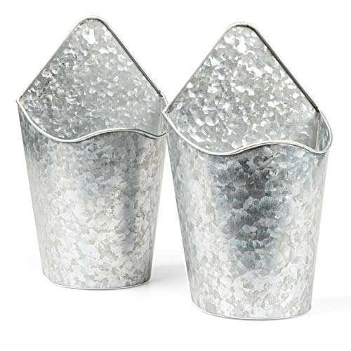 Ilyapa Galvanized Wall Planter 2 Pack - 10 Inch Hanging Metal Wall Vases for Flowers - Farmhouse Style Wall Decor