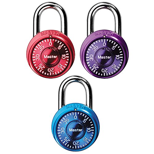 Master Lock 1533TRI Locker Lock Mini Combination Padlock, 3 Pack, Assorted Colors