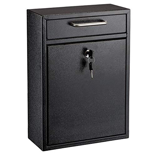 AdirOffice Ultimate Drop Box Wall-Mounted Mailbox - Hanging Secured Postbox - Durable Spacious Key - Perfect for After Hours Deposits Payments Key and Letter Drops (Black)