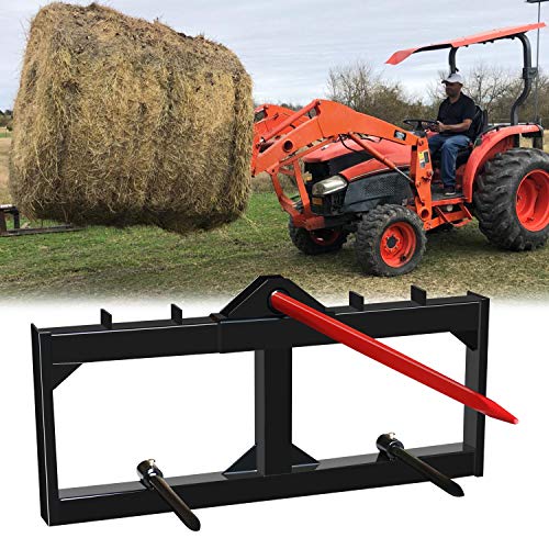 49 Inch Tractor Hay Spear Attachment EBESTTECH 3,000LBS Spike Skid Steer Quick Attach Bobcat Tractors with 1pc Red Hay Spear + 2pcs Black Stabilizer Spears Spike Fork Tine