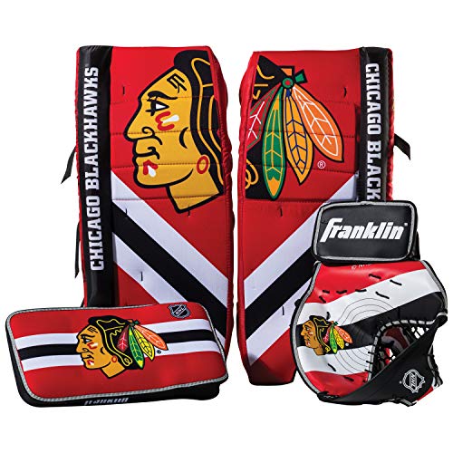 Franklin Sports Chicago Blackhawks Street Hockey Goalie Equipment Set - S/M Goalie Pads Catch Glove & Blocker - NHL Official Licensed Product