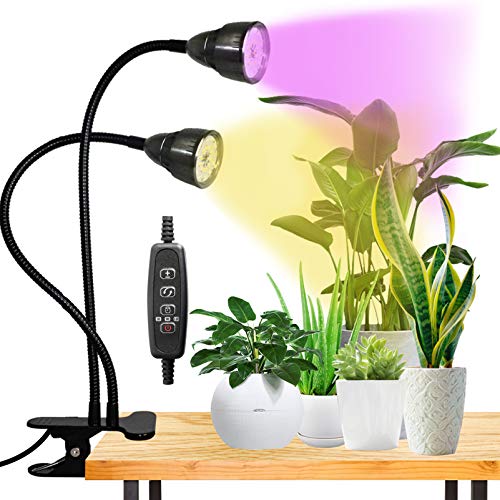 LED Grow Light for Indoor Plant,360° Gooseneck Dual Head Clip-on Plant Lights for Seedlings Succulents Micro-Greens,Timer Function (3 Modes & 10-Level Brightness)