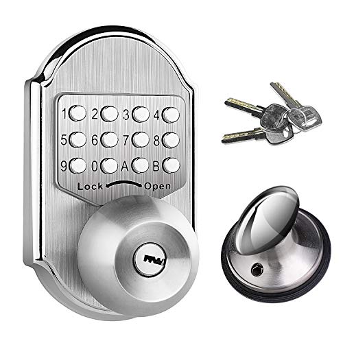 Elemake Keyless Door Lock Deadbolt Entry Door Knob Keypad Digital Combination Higher Security Keypad Door Knob Mechanical Stainless Steel #304 (Pass Code or Key)