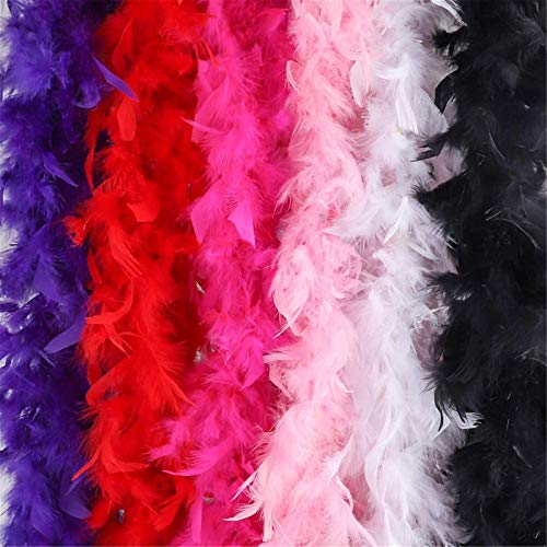 Outuxed 6pcs 6.6ft Colorful Feather Boas for Crafts Adults Party Bulk Favor Supplies, Girls Dress Up Costume