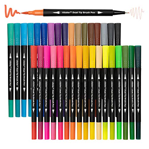 Dual Tip Brush Markers Colored Pen,Fine Point Journal Pens & Colored Brush Markers for Kid Adult Coloring Drawing Planner Calendar Art Projects(34 Colors Pen)