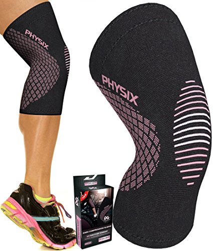 Physix Gear Knee Support Brace - Premium Recovery & Compression Sleeve for Meniscus Tear, ACL, MCL Running & Arthritis - Best Neoprene Stabilizer Wrap for Crossfit, Squats & Workouts (Single Pink M)