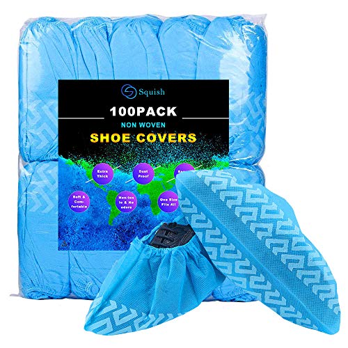 Shoe Covers Disposable Non Slip, squish 100 Pack (50 Pairs) Non Woven Fabric Boot Covers for Indoors Breathable Slip Resistant Durable Boot&Shoes Cover, One Size Fits All