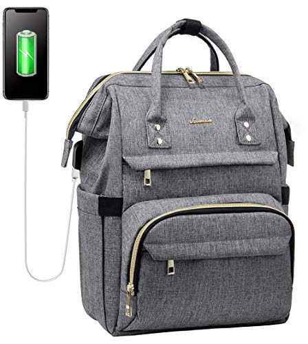 Laptop Backpack Women Teacher Backpack Nurse Bag 15.6 Inch Womens Work Bag Purse Water-Resistant Business Travel Backpack with USB Charging Port, School Backpack Bookbag (Grey)