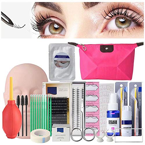 EBANKU 19PCS False Eyelashes Extension Practice Exercise Set, Mannequin Training Makeup False Eyelashes Extension Glue Tool Practice Kit With Bag For Makeup Practice Eye Lashes Graft