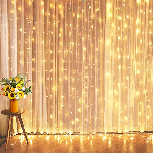 Curtain Lights 8 Twinkle Modes, 10 Ft Connectable String Lights for Halloween Decorations Outdoor, Waterproof Christmas Lights for Party Wedding Decor 300 LED Fairy Lights Backdrop for Bedroom Indoor