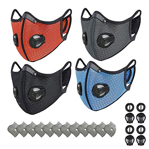 Kethorina Dust Face Protection with 12Pcs Active Carbon Filters,Reusable and Washable Face Protect,Personal Protective Adjustable for Running, Cycling, Outdoor Activities (4pc+12pc)